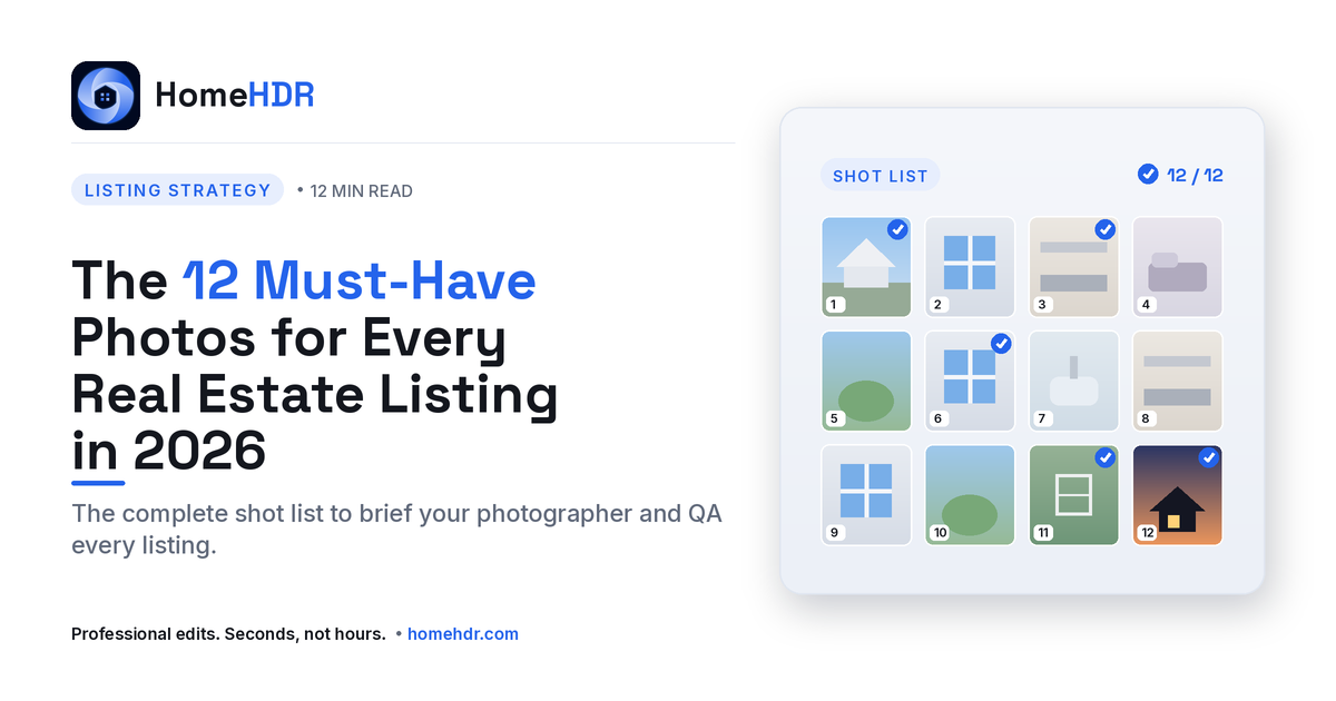 Real estate agent reviewing a printed shot list checklist on a clipboard at a property